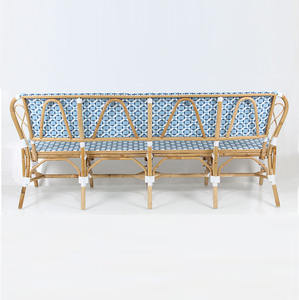 Handwoven Eco-Friendly Durable Minimalist Antique Outdoor Garden Rattan <b>Sofa</b> <b>Bench</b> Blue White for Patio Balcony Cafe Resort - Product Image 4