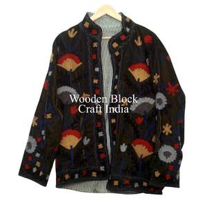 Handcraft Floral Embroidered Suzani Velvet Women's Winter <b>Jacket</b> with Cotton Fill Front Logo <b>Bridesmaid</b> Gift For party - Product Image 6