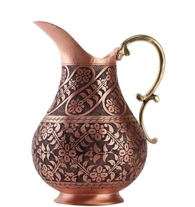 Pichet à jus d'eau antique de qualité supérieure, poignée en laiton cuivré fait à la main, verres à polir mat, articles utilitaires de sport, accès direct - Product Image 1