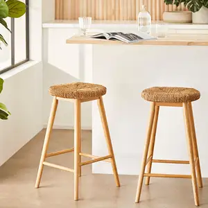 Shoto bar stools are solid wood and woven rope with a natural finish.