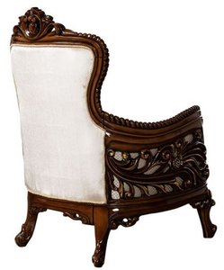 Classic Antique Hand-Carved Solid Wood Accent Chair with Tufted Backrest and Damask Pattern - Product Image 2