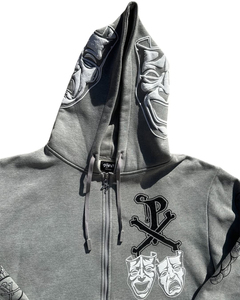 Fermeture à glissière complète, Street Oversized Acid Wash Loose Box Fit Cropped Hoodies pour homme Heavyweight Paint basics coton mélangé - Product Image 4