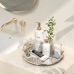 Cristal de espejo redondo y bandeja de tocador de metal para la decoración del hogar - Product Image 1