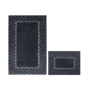 Juego de Alfombras de Baño Absorbentes de Agua de Lujo, Tejidas en Jacquard con Hilo de Algodón Reciclado, Color Gris Oscuro Davis, 40x60cm + 60x100cm, para el Hogar - Product Image 1