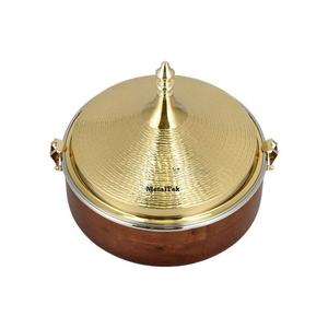 Chauffe-plats En Acier Inoxydable Couvercle Doré Base En Bois Style Arabe De Luxe Buffet Plat De Service Restaurant De Mariage Traiteur - Product Image 2