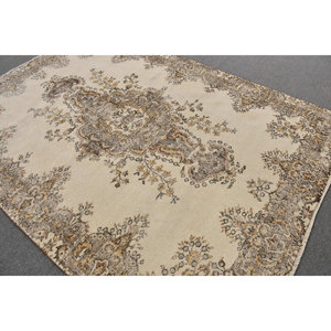 Traditional Beige Brown 6.4 X 9.2 ft Wool <b>Rug</b> Vintage Turkish Design Patchwork Latex for Living <b>Bedside</b> Hallway New Rectangle - Product Image 4