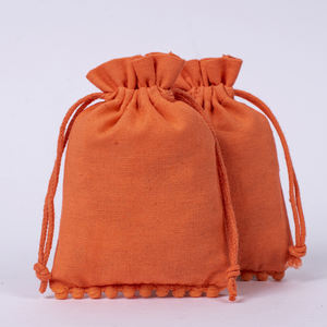 Bolsa de embalaje de joyería para collar de algodón con logotipo personalizado, bolsa con cordón de regalo naranja hecha a mano India reutilizable al por mayor - Product Image 2
