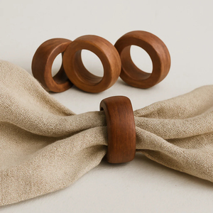 Juego de 4 servilleteros de madera hechos a mano para decoración de mesa de comedor elegante, organizador de pañuelos para servilleteros de madera rústica - Product Image 4