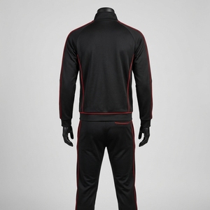 Conjunto Deportivo Negro para Hombre, Chaqueta Deportiva con Cierre Completo, Pantalones Jogger con Detalles en Rojo, Ropa Deportiva para Entrenamiento, Gimnasio, Running y Fitness - Product Image 2
