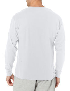 Camiseta blanca lisa para hombre, de corte regular, manga larga, cuello redondo, básica, informal. - Product Image 4
