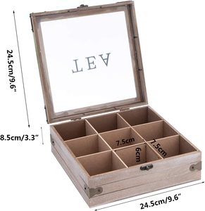 Boîte à thé en bois organisateur coffre de rangement porte-sac rustique support conteneur de stockage boîte à thé pour café sucre - Product Image 6