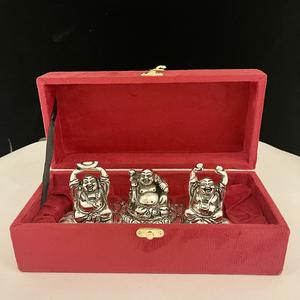 Ensemble de 3 Bouddhas rieurs avec emballage de boîte exclusive pour offrir en cadeau, argent et or - Product Image 1
