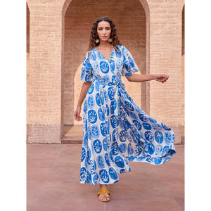 Zafira Cotton Maxi Wrap <b>Dress</b> with Ruffles and Spaghetti <b>Straps</b> - Product Image 2
