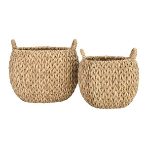 Cesta de jacinto de agua tejida a mano redonda moderna con asas Almacenamiento de tela de metal plegable para almacenamiento de alimentos de cocina y baño - Product Image 2