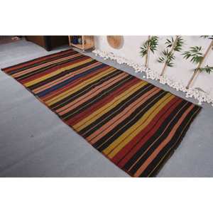 Tapis turc rustique à rayures beiges 4.9x9.4 pieds Patchwork rectangulaire en laine polyester fait à la machine pour salon chambre à coucher pour adolescents - Product Image 3