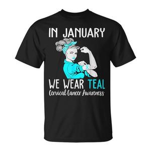 Camiseta Promocional de Concienciación sobre el Cáncer Cervical: Usa la Camiseta Azul Verdosa en Enero - Product Image 1