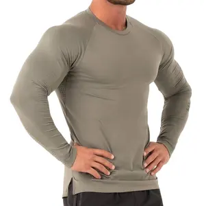 남성 체육관 압축 셔츠 오렌지 컬러 간단한 일반 남성 압축 긴 소매 셔츠