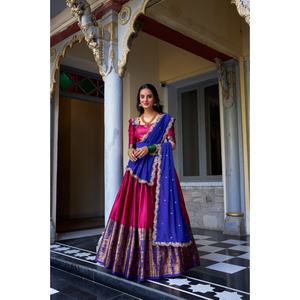Designer Zari Weaving Work Lehenga Set | avec Dupatta | Vêtements ethniques indiens pour un usage nuptial et festif - Product Image 1