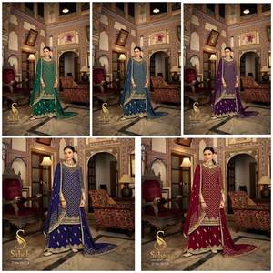 Traje Chinon Salwar Kameez más vendido con trabajo de bordado pesado perfecto para ocasiones especiales suministrado directamente desde la India - Product Image 5