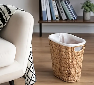 Eco-friendly Round Storage <b>Basket</b> Water Hyacinth Rattan with Fabric and Metal Home Decor From Vietnam SISU - Product Image 3