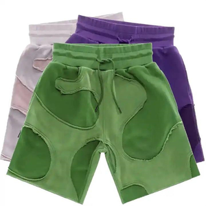 <b>Men's</b> High Street Style Acid Wash <b>Shorts</b> Custom Vintage Washed Cotton French Terry with Embroidered <b>Patch</b> Drawstring Design - Product Image 2