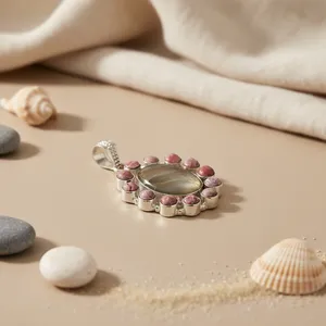 Pendentif en argent 925 avec pierre précieuse pour femmes, bijoux fantaisie, motif goutte d'eau en or rose, plaqué rhodium, charme en or, matériau principal - Product Image 1