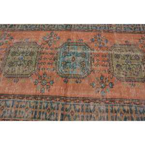 Alfombra Vintage de 4.8x11.8 pies, Alfombra Turca Grande, Alfombra de Lana con Diseño Floral Naranja - Product Image 5