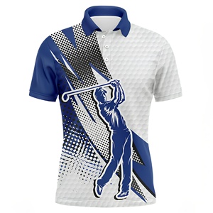 Polo de Manga Corta para Hombre, Estampado Azul y Blanco, Impresión Digital, Transpirable, Estilo Golf - Product Image 1