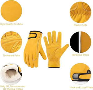 Gants de travail en cuir de vachette, gants de travail isolés thermiquement avec paume en cuir renforcé avec poignet réglable - Product Image 3