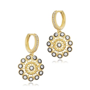 CZ encre noire Mandala Design Dangle boucle d'oreille turque artisanale femme 925 bijoux en argent Sterling pour acheteur en gros - Product Image 3