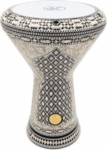 Gawharet El Fan, Tambor Darbuka Doumbek de 17.5 Pulgadas con Incrustaciones de Madreperla y Rejilla de Diamantes, Dumbek Tabla, Percusión Egipcia - Product Image 5