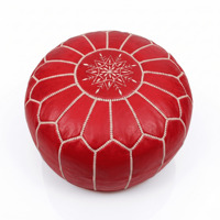 Pouf marocain en cuir rouge artisanal, non rembourré, brodé, rond, pour sol, repose-pieds, plusieurs couleurs, vente en gros