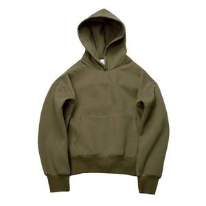 Sudadera con capucha recortada de gran tamaño personalizada Unisex, Color sólido, hombro caído, peso pesado, 700Gsm, algodón tejido de rizo, antiretráctil - Product Image 3