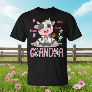T-shirt promozionale coordinata per la festa di compleanno della bambina, modello Grandma Pink Farm Cute Cow Moo Moo - Product Image 3