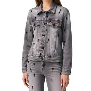 Conjuntos de faldas transpirables con botones de chaqueta vaquera gris con diamantes de imitación vintage personalizados para todas las estaciones, para invierno, Otoño, verano y primavera - Product Image 2