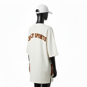 Camiseta Extra Grande para Mujer, Algodón Jersey Grueso, Corte Holgado, Color Crema, Diseño de Paneles, Logotipo Personalizado, Camiseta Extra Grande 100% Algodón - Product Image 5