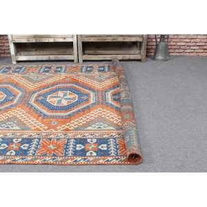 Alfombra Vintage Grande Ecológica de 5.8x8.4 pies, Azul y Naranja, Diseño de Patchwork, Lana con Base de Látex - Product Image 5