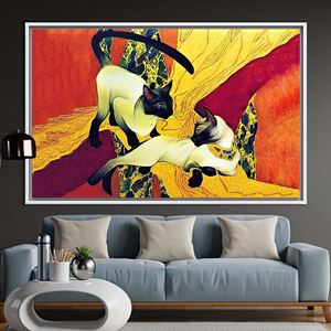 Impression sur toile de chats de Gustav Klimt - Cadeau félin élégant, 1P : encadré blanc - Product Image 1