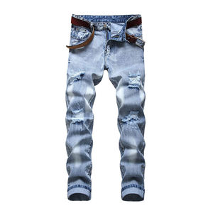 Vintage Wash Distressed <b>Mens</b> <b>Ripped</b> <b>Jeans</b> Long Slim <b>Jeans</b> Straight Denim Pants <b>Men</b> Casual Trousers - Product Image 6