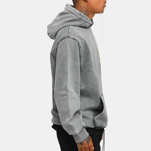 Sudadera con capucha de hombre lavada con ácido de salpicaduras de pintura desgastada recortada vintage en blanco personalizada sin cuerda - Product Image 3