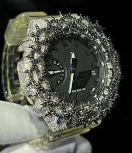 Montre pour homme entièrement sertie de diamants, style hip-hop, luxe, acier inoxydable, cadran rond, diamant moissanite, résistance à l'eau 10 bars, verre cristal - Product Image 2