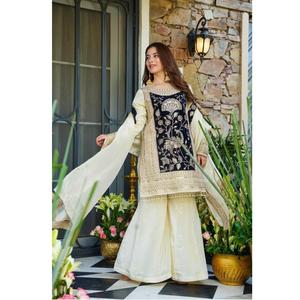 Costume en soie organza avec travail de résam complexe, look traditionnel, ensemble ethnique pour les festivals, vente directe d'usine mondiale, disponible dès maintenant - Product Image 1