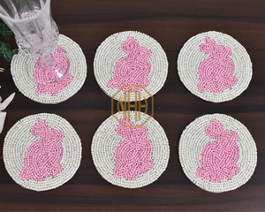 Sous-verre perlé en forme de lapin rose fait à la main cuisine Table à manger thé café porte-gobelet en gros décoratif boisson tapis tampons - Product Image 5