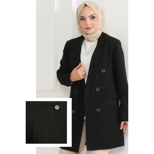 Chaqueta Blazer Negra Clásica para Mujer, 100% Poliéster, Cuello de Doble Capa, Modelo 34350 - Product Image 1