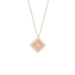 925 Sterling Silver Square Pendant with Pink and White CZ Stones Bezel Setting Rose Gold and Platinum <b>Opal</b>-Inspired Pattern - Product Image 1