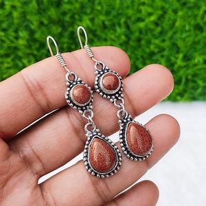 Pendientes de Piedras Preciosas Goldstone, Plata 925, Cristal, Estilo Boho, Hechos a Mano, de Lujo, para Boda y Fiesta, Regalo para Ella - Product Image 1