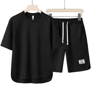 Summer Men Sets <b>Short</b> Sleeve T-shirts+<b>wide</b> <b>Leg</b> <b>Shorts</b> Two Piece Suits Thin Breathable Tracksuit Male Casual Loose Outfits - Product Image 2