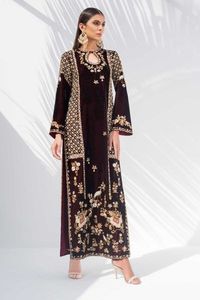 Robe longue brodée de styliste KURTA avec pantalon embellissant les perles de verre en cristal, DABKA pour le travail de fête @ 2023 - Product Image 2