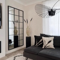 SWT 2026 Super Large Window Pane Iron Framed 6mm Thick Floor Standing Contemporary Designer Mirror for Hotels