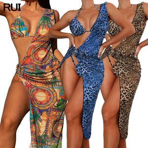 2024 personnalisé Offre Spéciale imprimer string licou Bikini 3 pièces pansement maillot de bain ensemble une épaule robe de plage bijoux maillots de bain couverture - Product Image 1